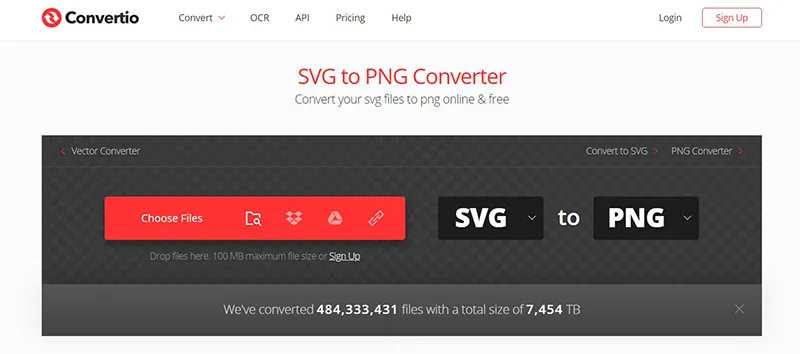 Конвертер SVG в PNG на сайте Convertio