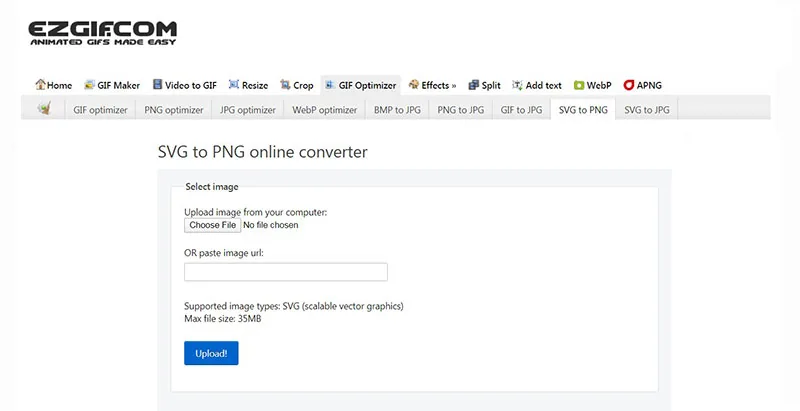 Онлайн-конвертер SVG в PNG на сайте ezgif.com